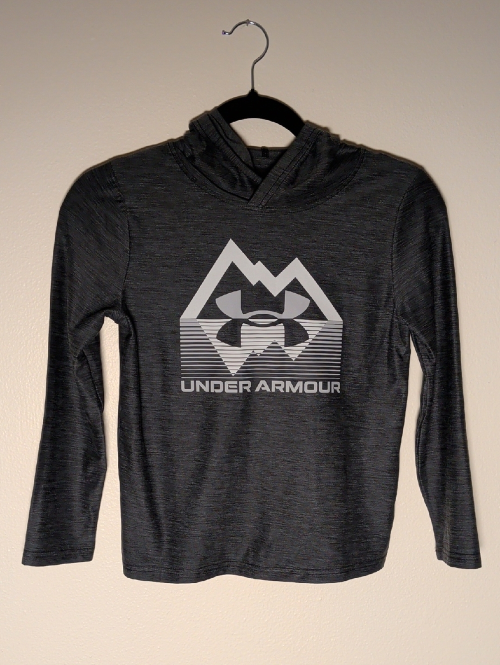 Under Armour KIDS Gray Hooded Long Sleeve Shirt with Mountain Logo